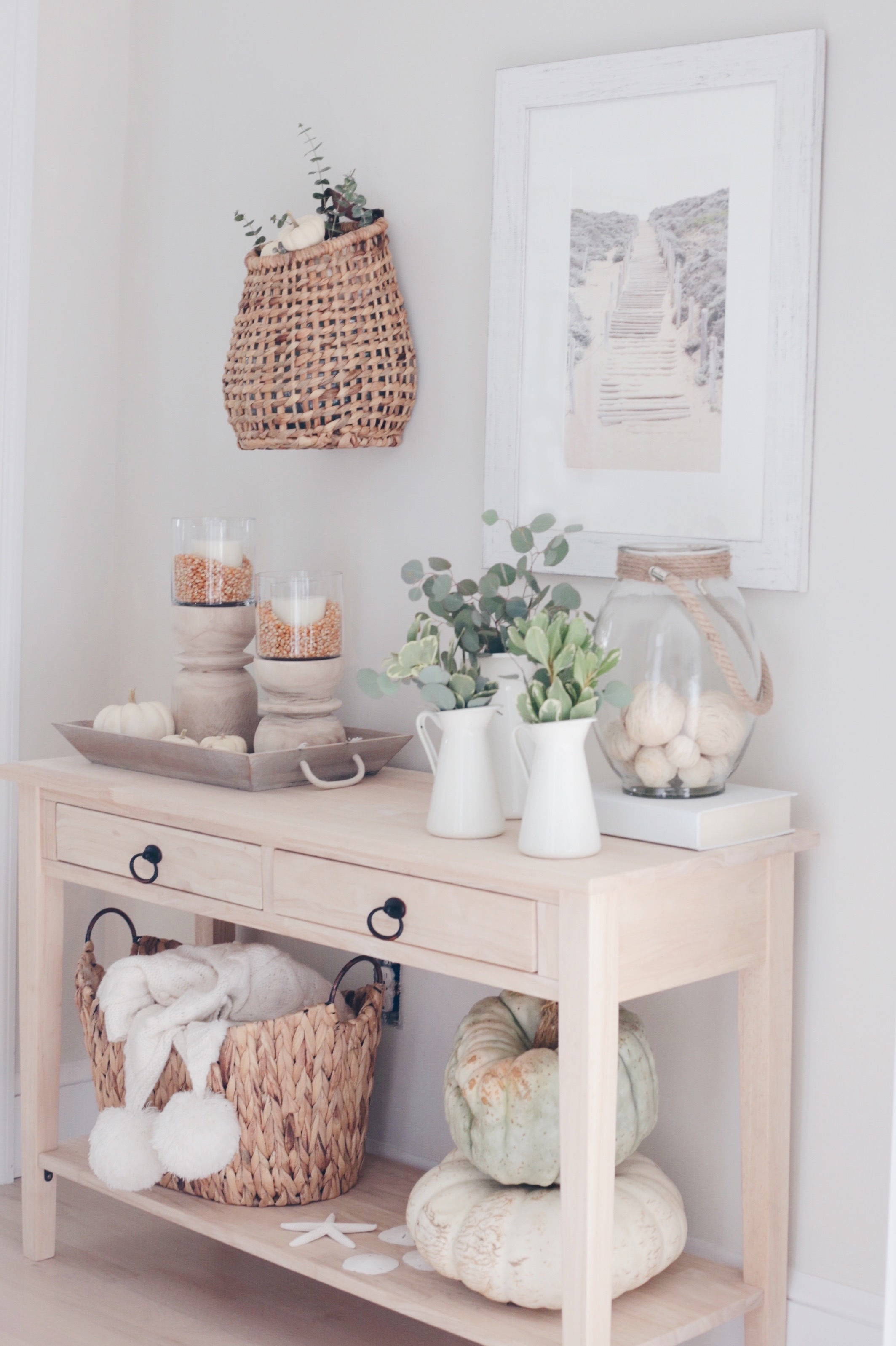 coastal console table - tips for picking art for your home on pinteresting plans blog