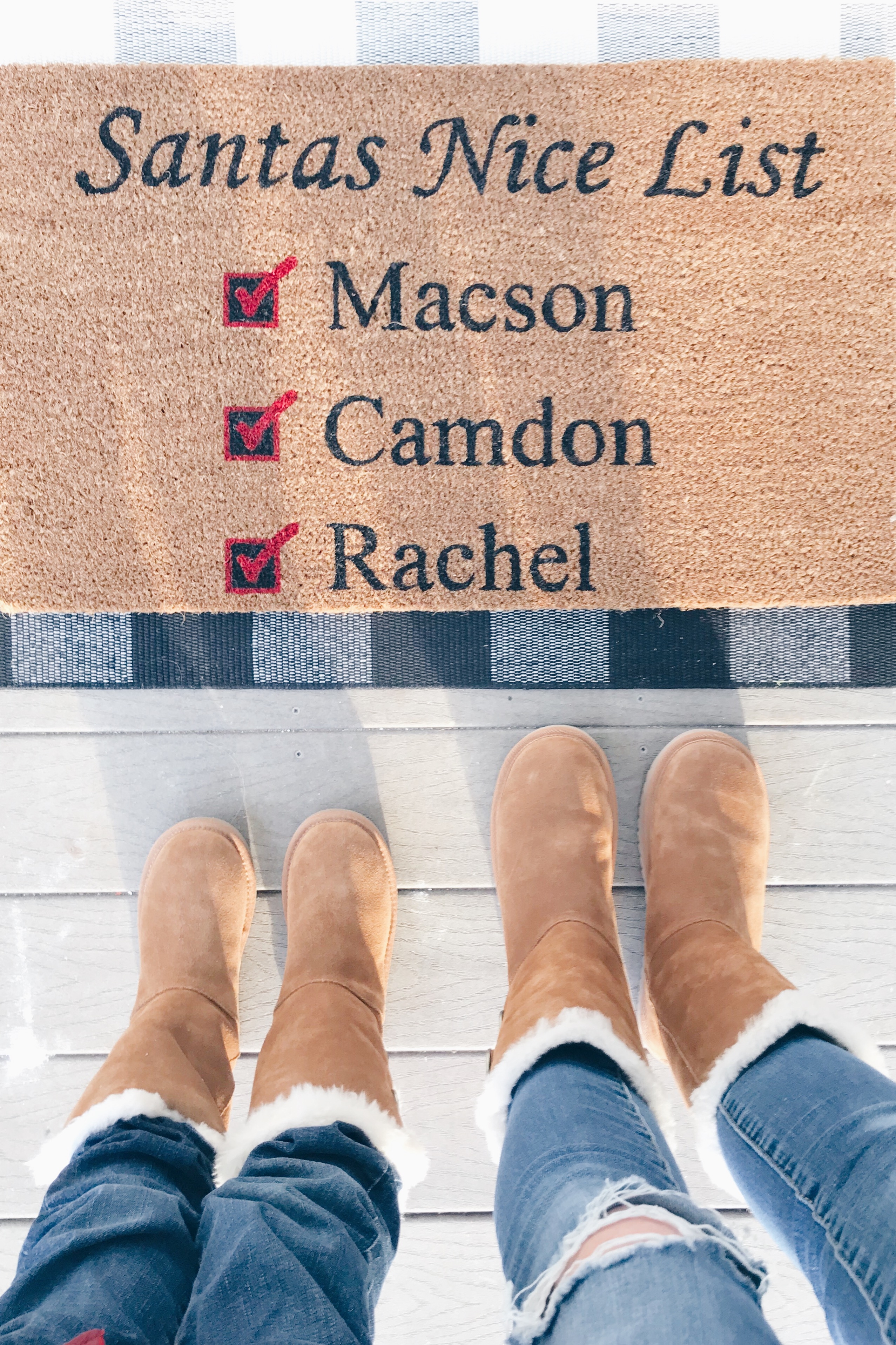 funny christmas door mat and koolaburra boots on pinteresting plans fashion blog