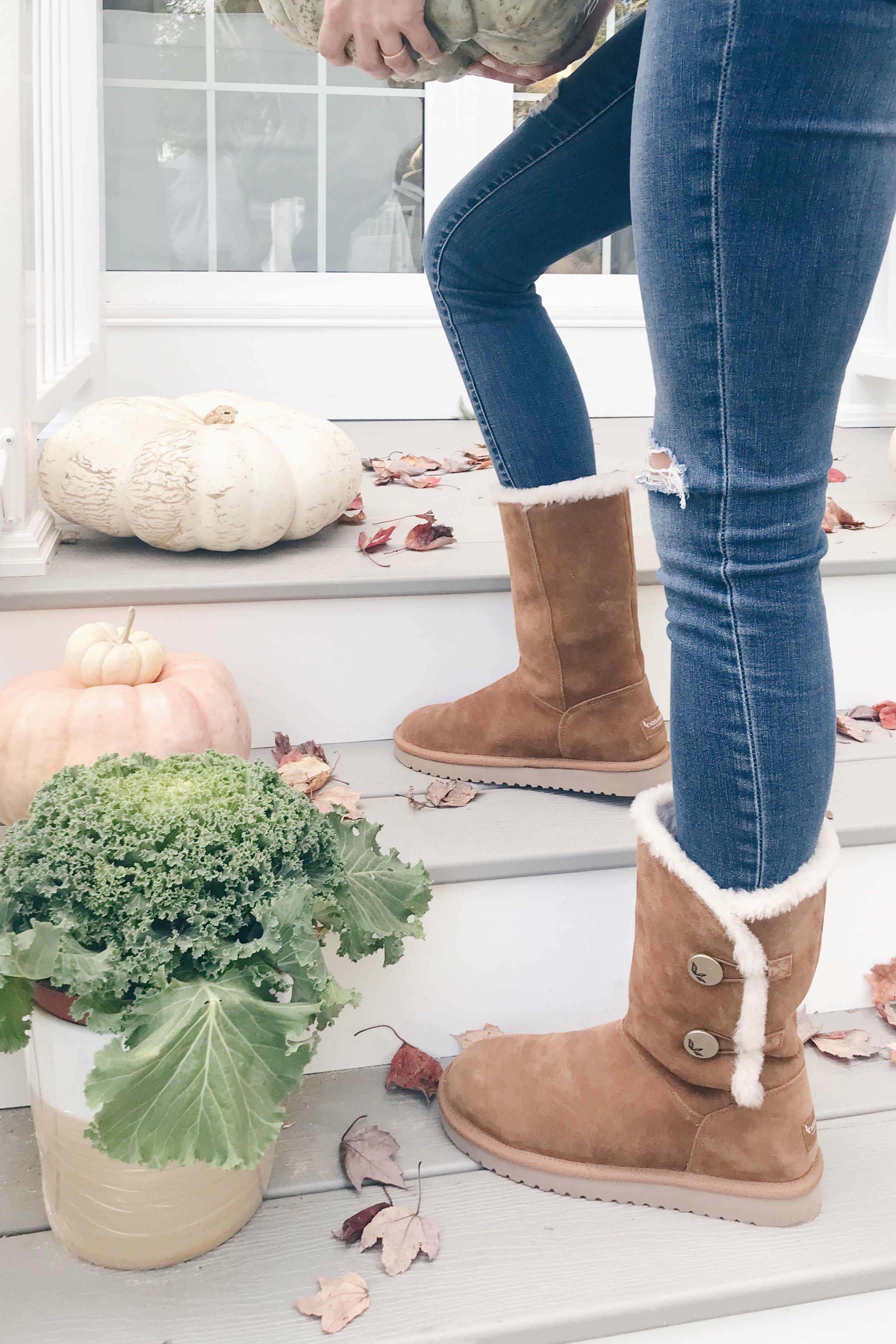  koolaburra women's boots on fall porch