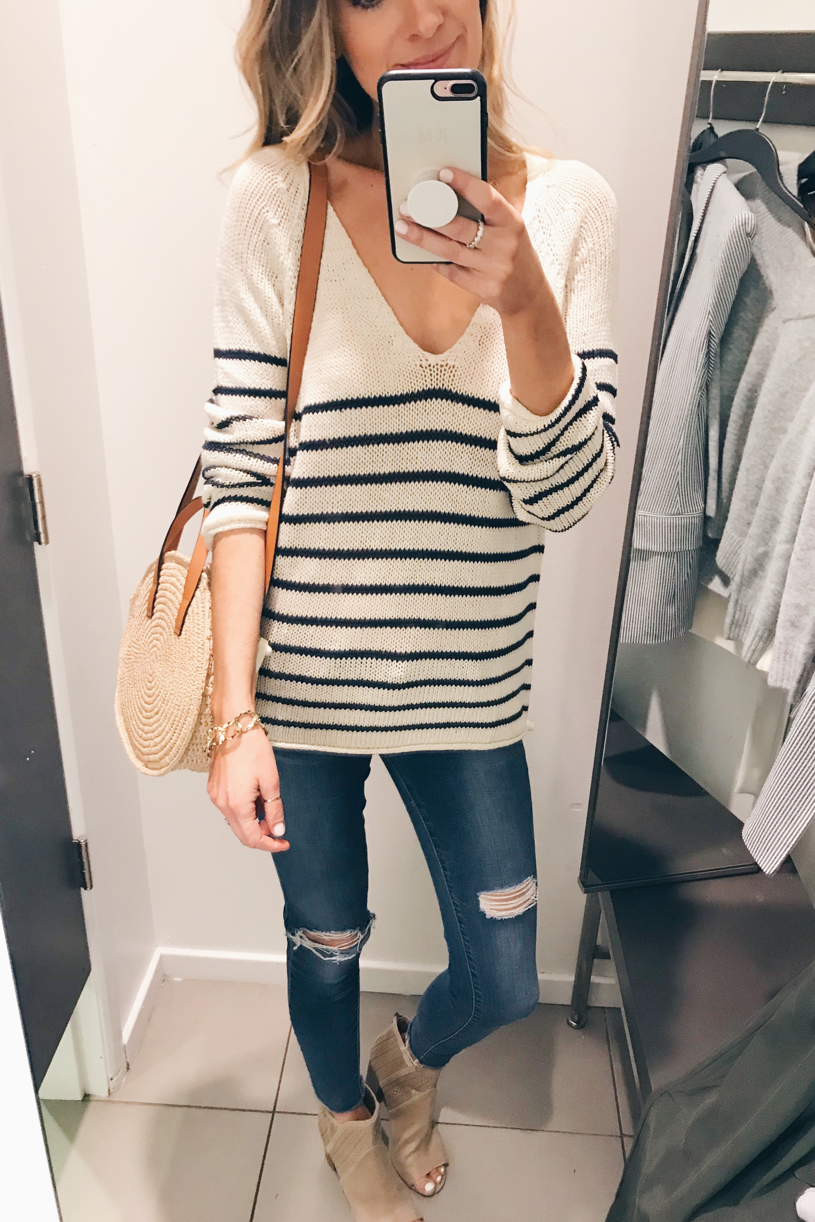 loose knit striped spring sweater on Pinteresting Plans blog
