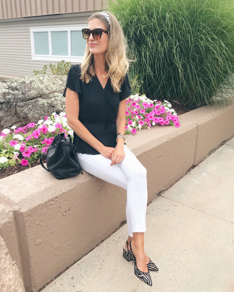 zebra print headband with white jeans - fall fashion trends for work - pinteresting plans Connecticut fashion blogger
