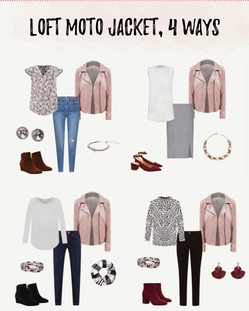 4 ways to style loft faux suede pink mauve moto jacket on pinteresting plans blog