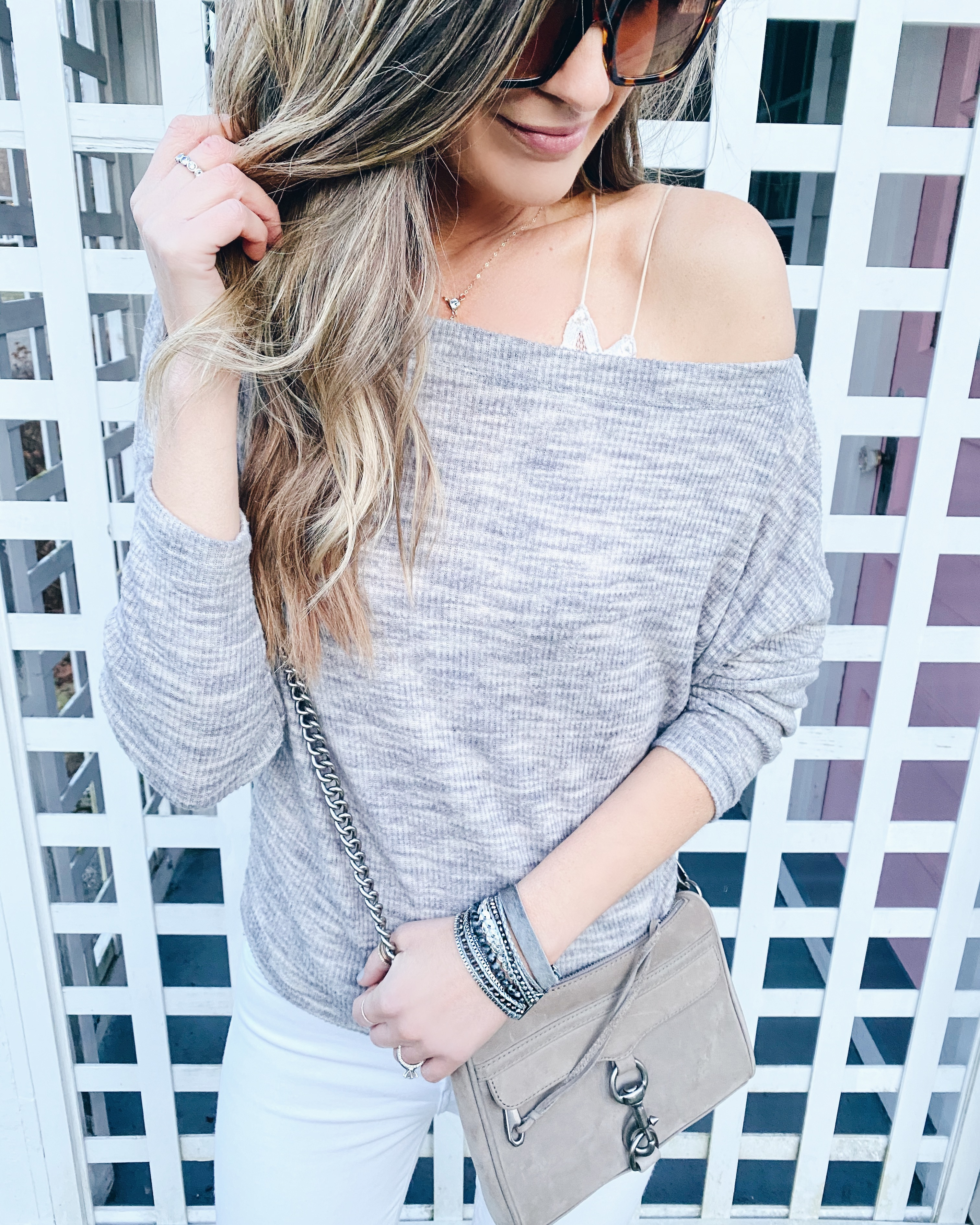 Victoria Emerson cuff bracelet paired with off the shoulder top on pinteresting plans fashion blog